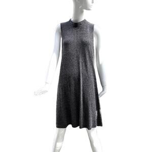 Retro Sleeveless Metalic Cocktail Swing Dress, Black Threaded With Silver, XL